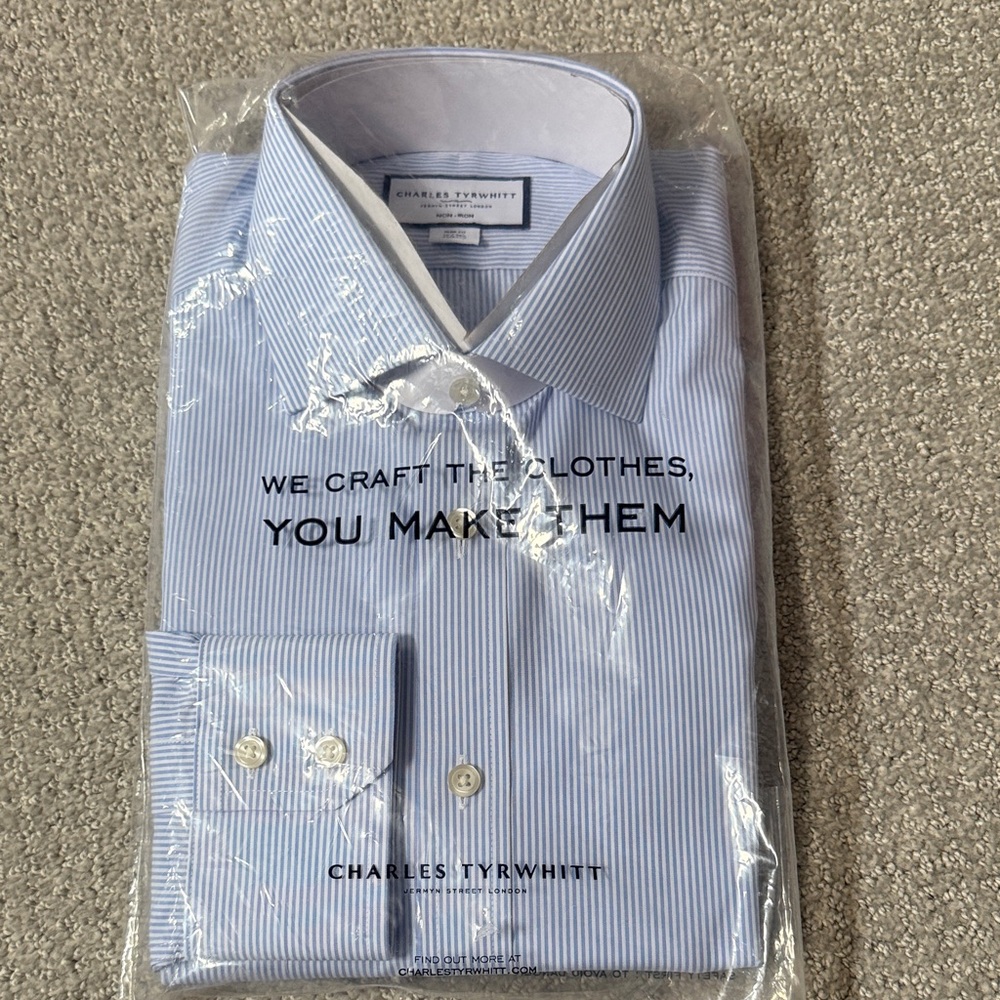 Charles Tyrwhitt Blue and White Pinstripe Dress Shirt